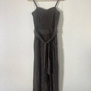 Honey and Rosie Black Metallic Strapless Evening Dress